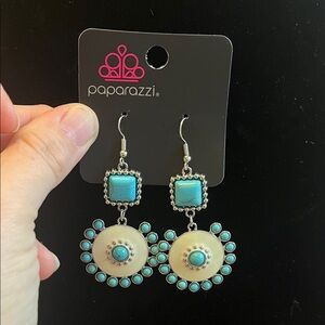 Paparazzi Blue and Cream Statement Earrings